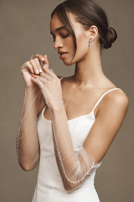 BHLDN FINGERLESS RUCHED TULLE GLOVES 