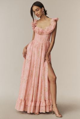 Louise Marie Tie-Strap Corset Taffeta Maxi Dress | Anthropologie