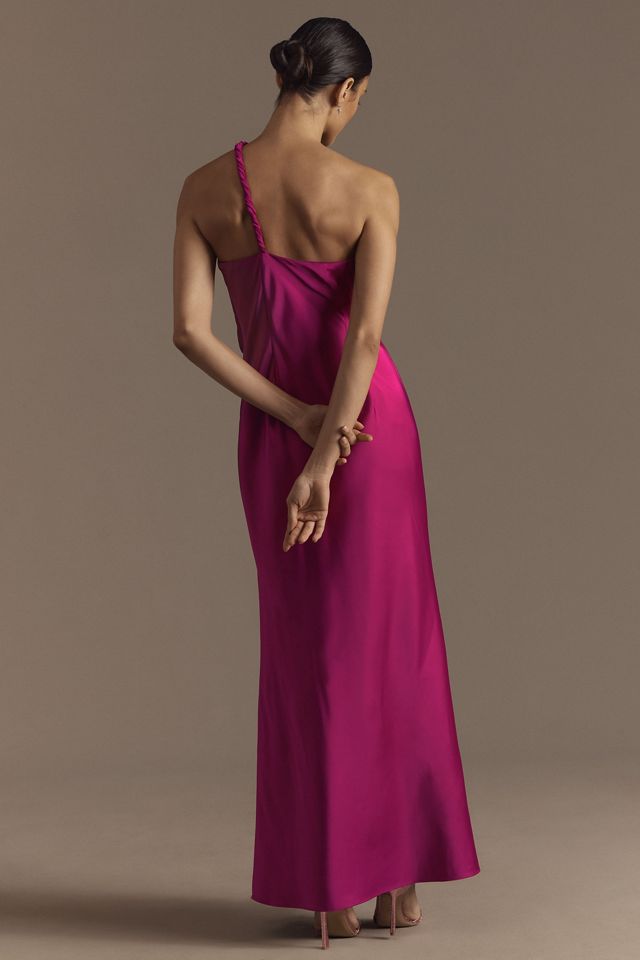 Liv Foster Clara One-Shoulder Rosette Satin A-Line Maxi Dress #1