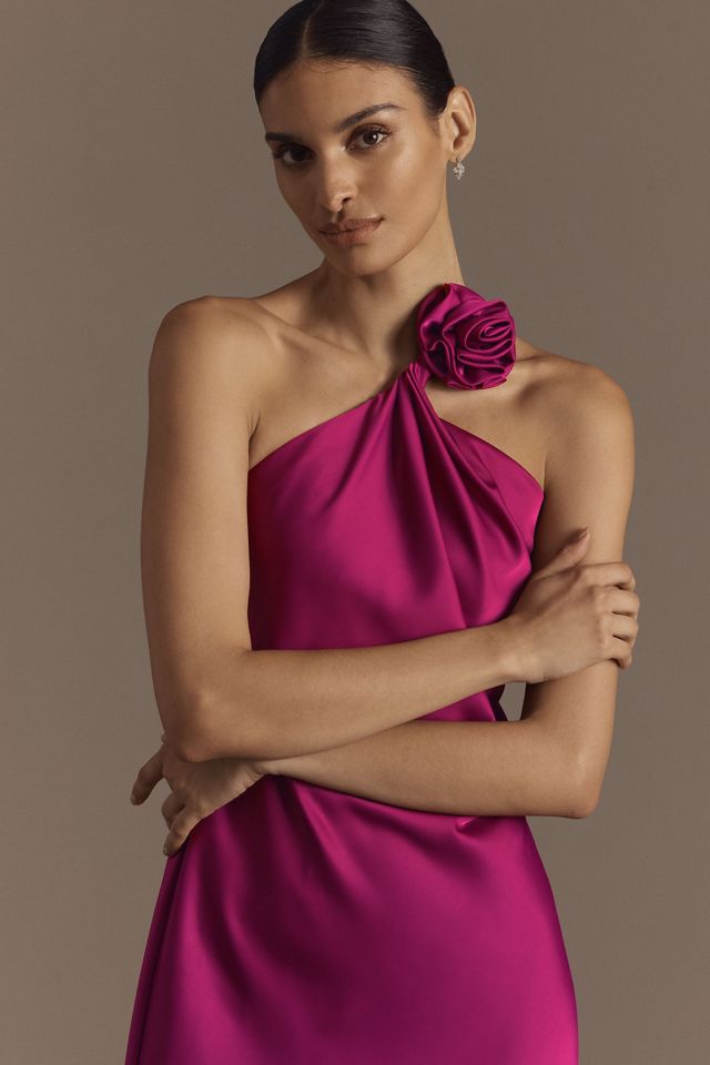 Liv Foster Clara One-Shoulder Rosette Satin A-Line Maxi Dress #2