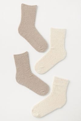 Lemon Feather Fleck Socks, Set Of 2 In Beige