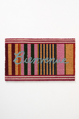 Paillasson Imprimé Coco Rayé Bienvenue en Pink taille: 18" x30" chez - Anthropologie - Modalova