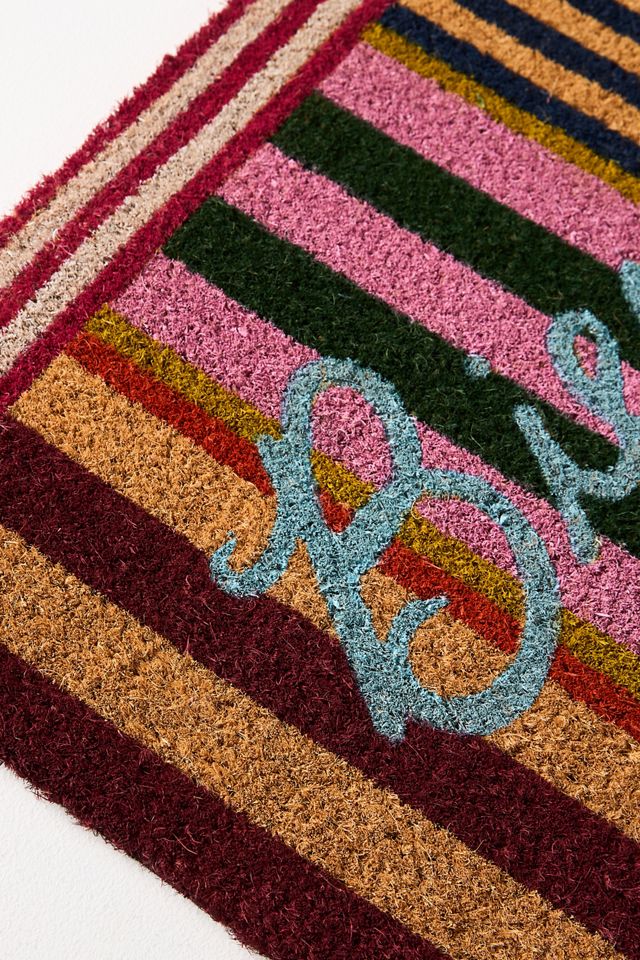 Bienvenue Striped Coir Printed Doormat #1