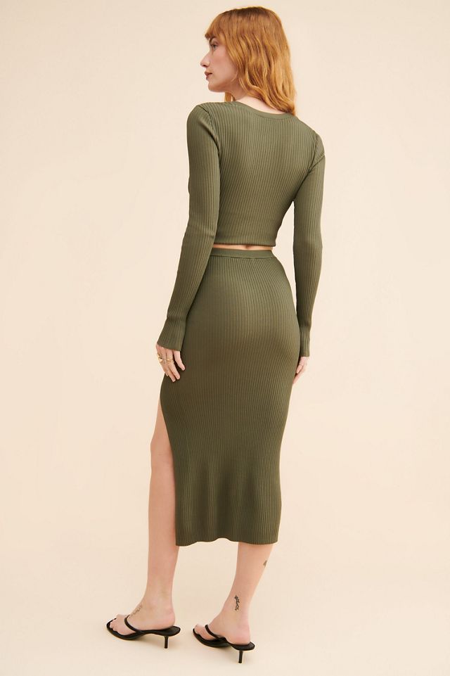 Good American Shine Rib Slit Midi Skirt #1