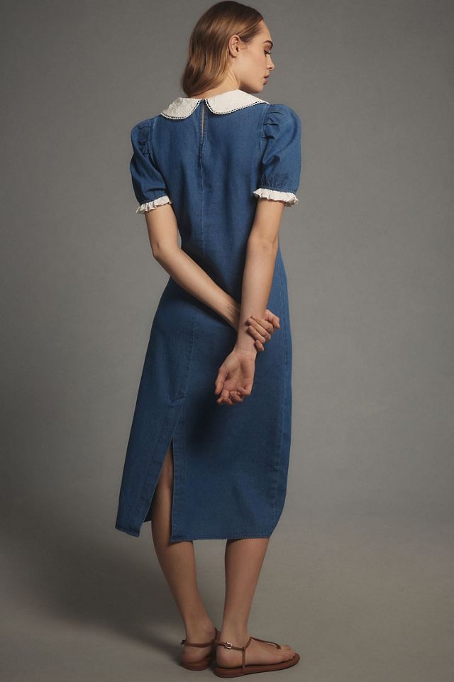 Porridge Short-Sleeve Collared Slim Midi Dress #1