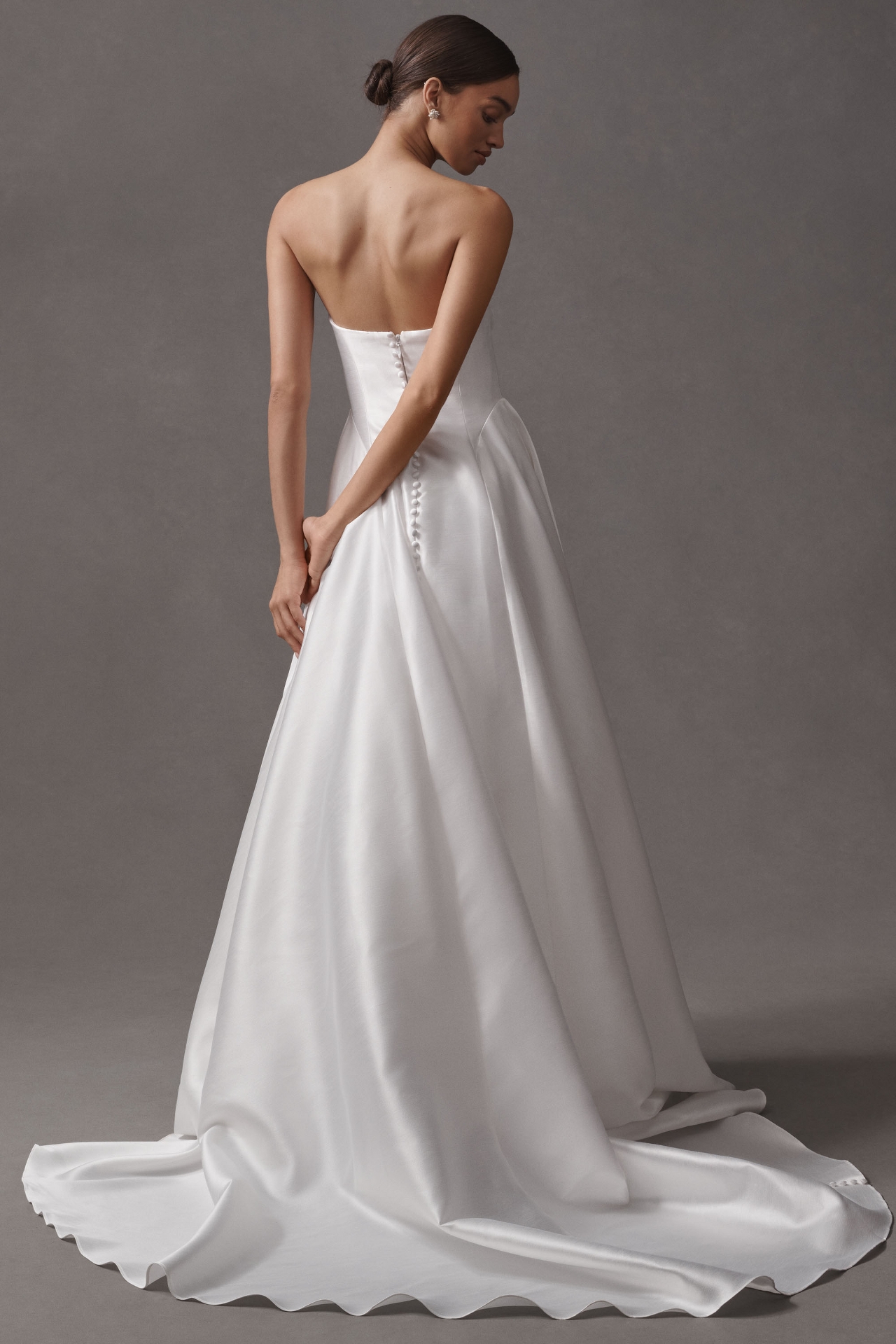 Jenny Yoo Romina Strapless Cowl-Neck A-Line Taffeta Wedding Gown