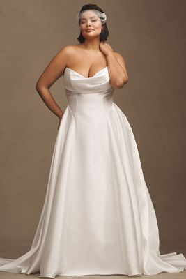 Jenny Yoo Romina Strapless Cowl-Neck A-Line Taffeta Wedding Gown