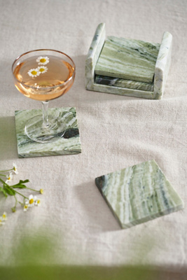 Green Marble Coasters, Set of 4