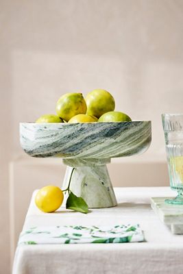 Green Marble Footed Serving Bowl