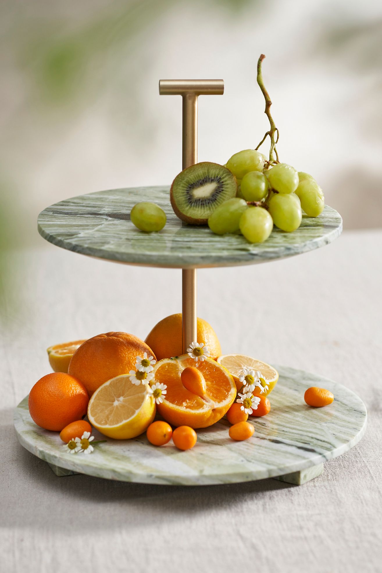 Green Marble Serving Stand - Green, One Size