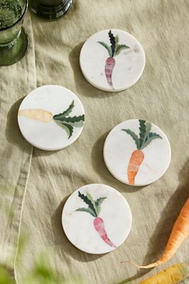 Carrot Inlay Marble Coasters, Set of 4