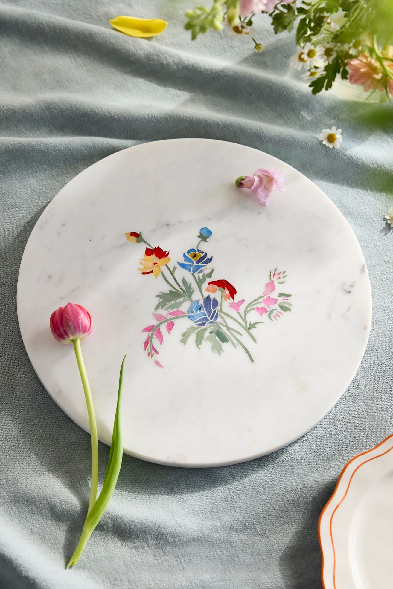 Bouquet Inlay Marble Serving Board - Pink, Standard, One Size