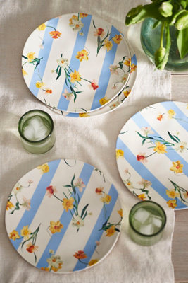 By Hope Daffodil Stripe Melamine Dinner Plates, Set Of 4