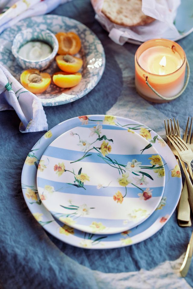 By Hope Daffodil Stripe Melamine Dinner Plates, Set of 4 #1
