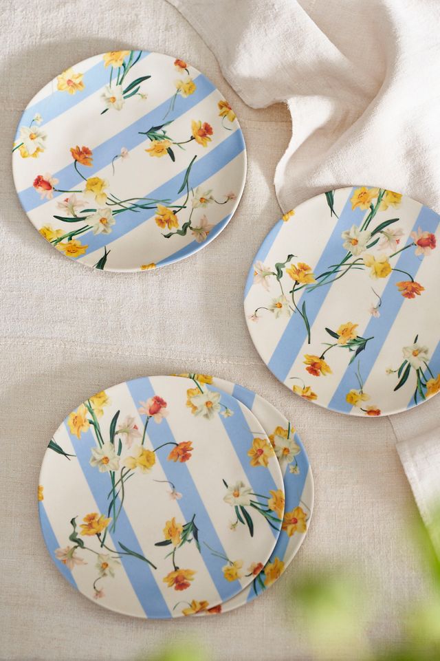 By Hope Daffodil Stripe Melamine Side Plates, Set of 4