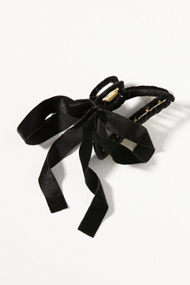By Anthropologie Velvet Bow Ribbon Hair Claw Clip In Black