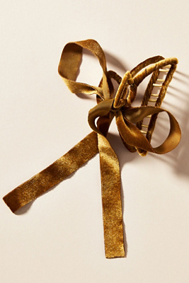 By Anthropologie Velvet Bow Ribbon Hair Claw Clip In Brown