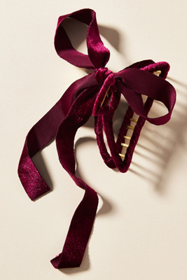 By Anthropologie Velvet Bow Ribbon Hair Claw Clip In Purple