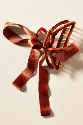 By Anthropologie Velvet Bow Ribbon Hair Claw Clip In Brown