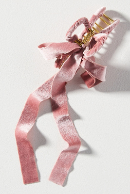By Anthropologie Velvet Bow Ribbon Hair Claw Clip In Pink