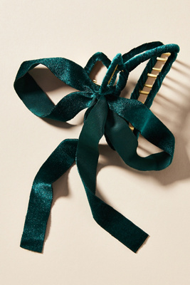 By Anthropologie Velvet Bow Ribbon Hair Claw Clip In Blue