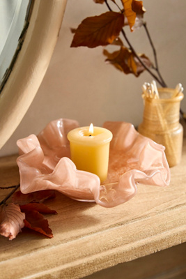 Terrain Ruffled Glass Votive Holder In Orange