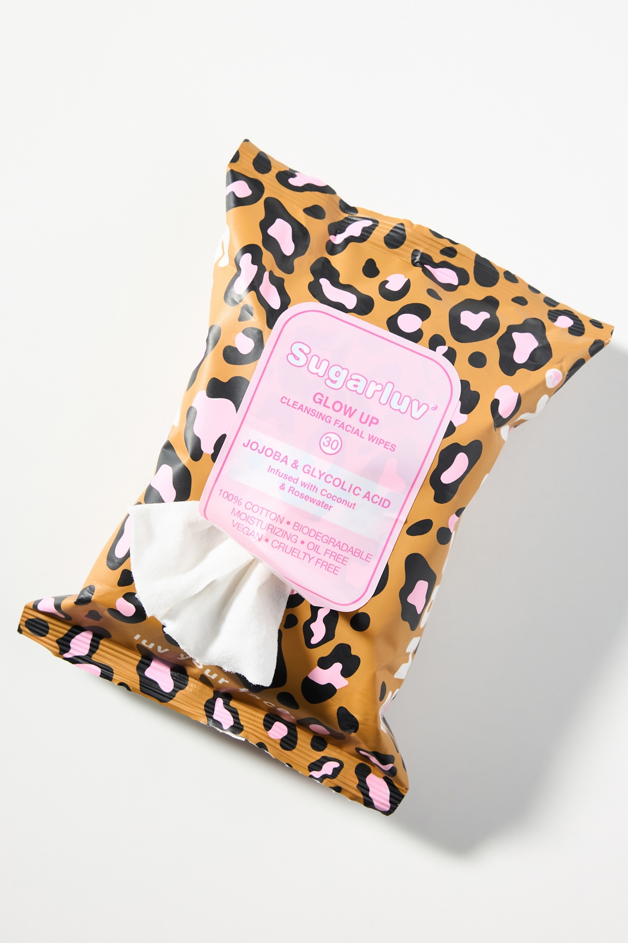 Sugarluv Glow Up Jojoba & Glycolic Acid Cleansing Facial Wipes, 30 Count