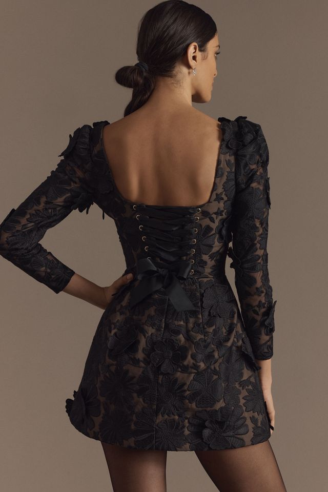 Helsi Ellen Long-Sleeve Square-Neck 3D Floral Mini Dress #1