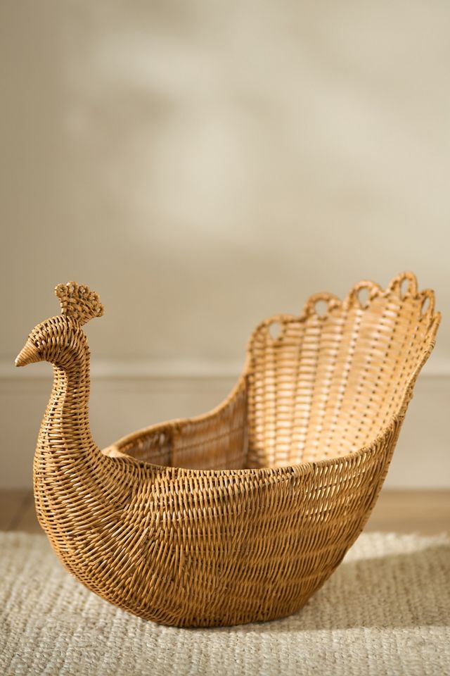 Ida Peacock Woven Wicker Basket #1