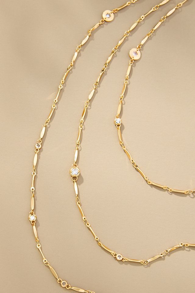 Clear Stone Long Layered Necklace #1