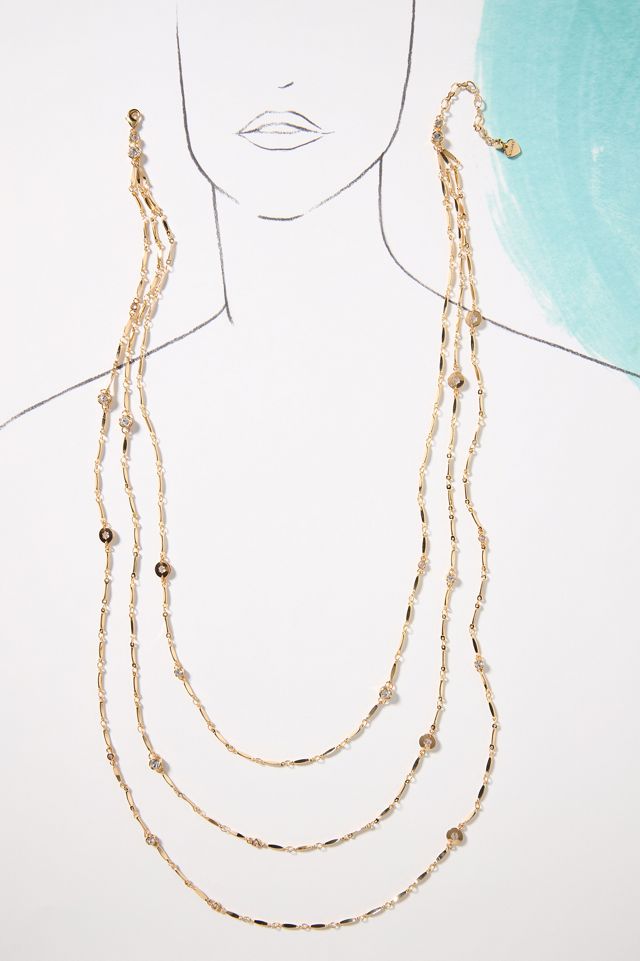 Clear Stone Long Layered Necklace #2