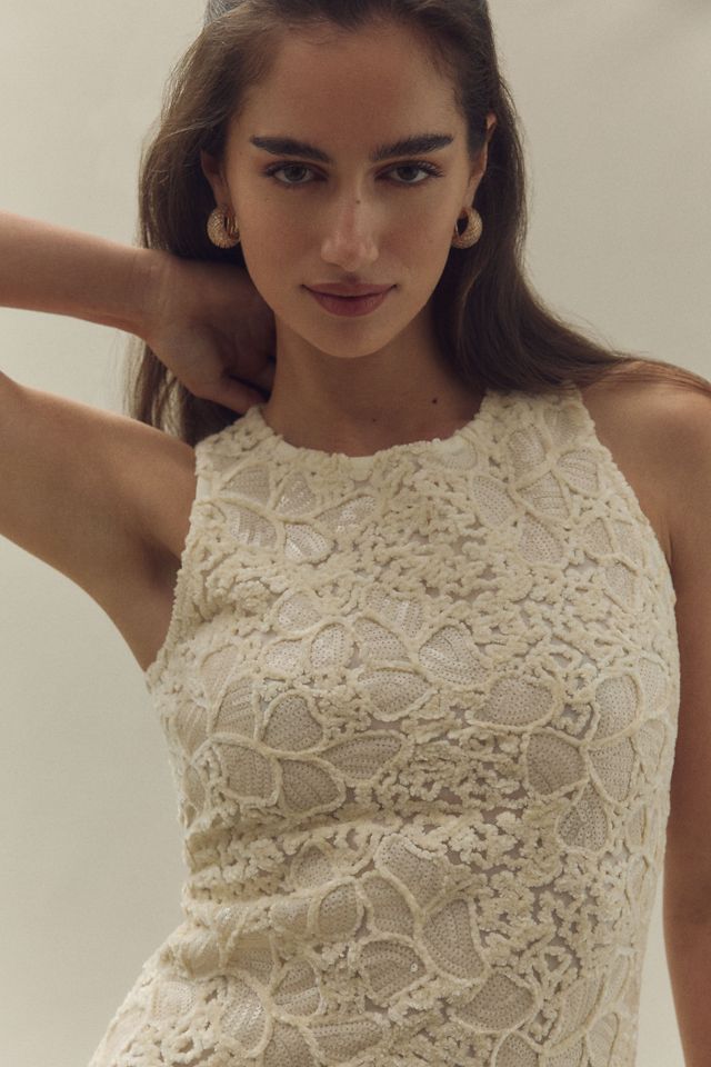 Anthropologie ★ Endless Rose Linen Blend Lace Midi Dress Endless Rose Sleeveless Linen Blend Halter Lace Midi Dress