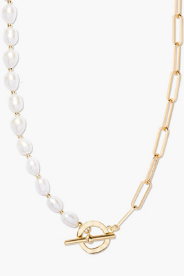 Brook & York Brook And York Olive Baroque Freshwater Pearl & Paper Clip Chain Necklace In Gold