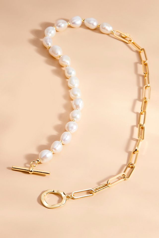 Brook & York Paperclip Chain Pearl Toggle Necklace