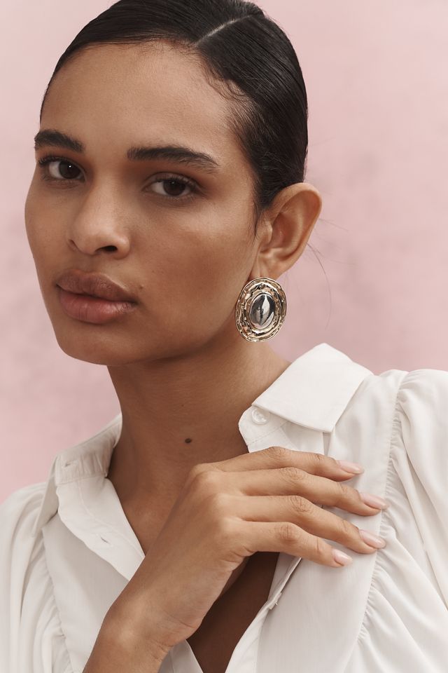 Mixed Metal Oval Post Earrings #1