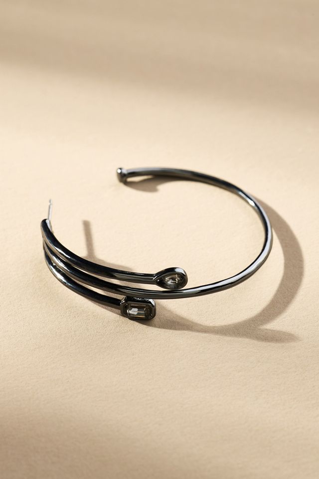 Large Double Loop Stone Hoop Earrings #1