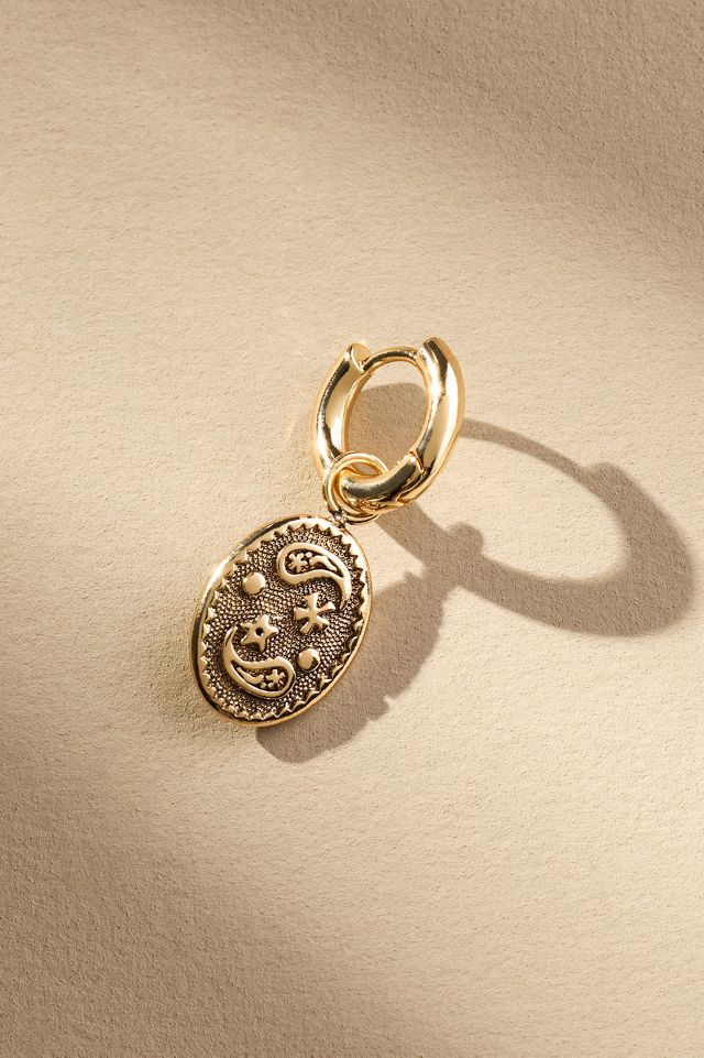Filigree Oval Charm Huggie Hoop Earrings #1