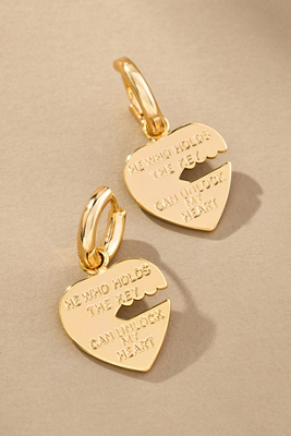By Anthropologie Key To My Heart Charm Huggie Hoop Earrings In Gold