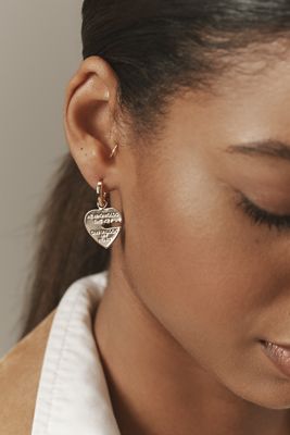 Heart Coin Charm Huggie Hoop Earrings