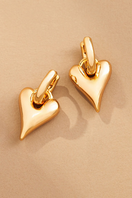 By Anthropologie Be Mine Puffy Heart Charm Huggie Hoop Earrings In Gold