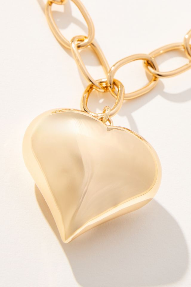 Large Solid Heart Charm Link Necklace #2
