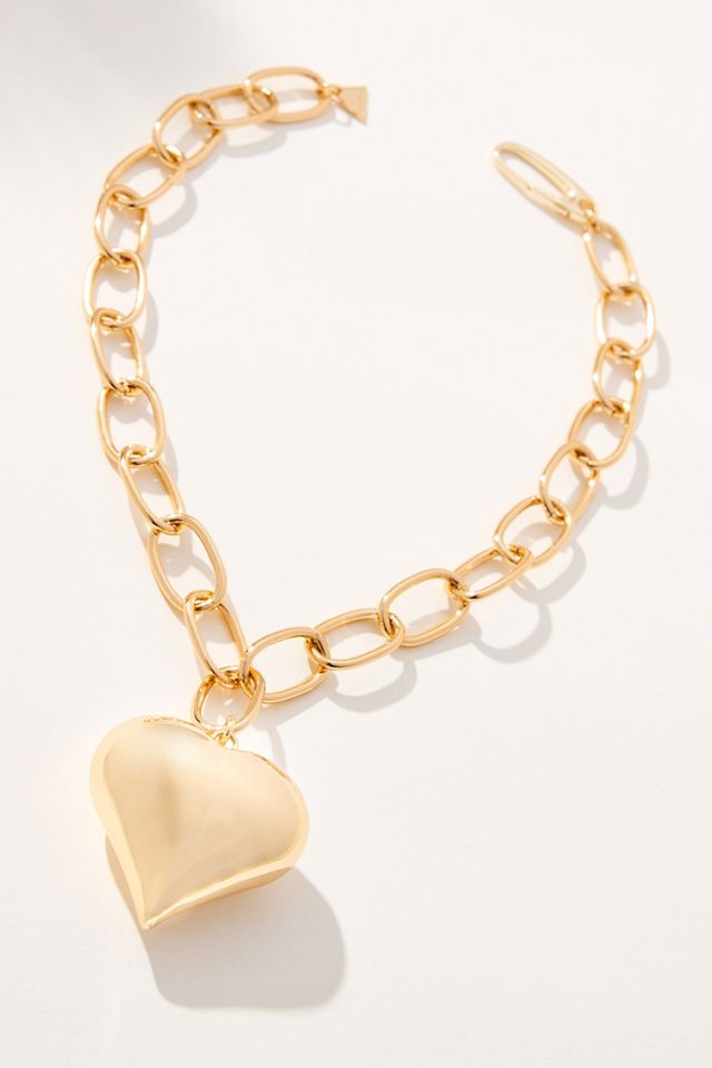 Large Solid Heart Charm Link Necklace #1