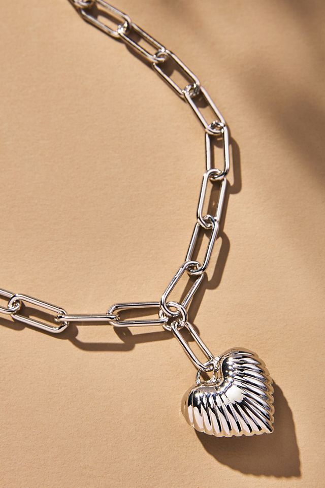 Textured Heart Charm Link Necklace #2