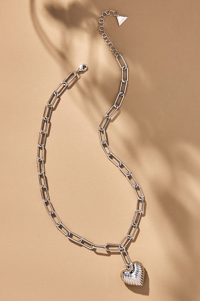 Textured Heart Charm Link Necklace #1