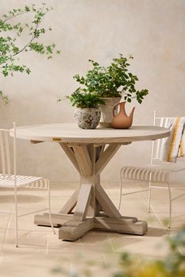 Clovis Cross Leg Teak Round Dining Table