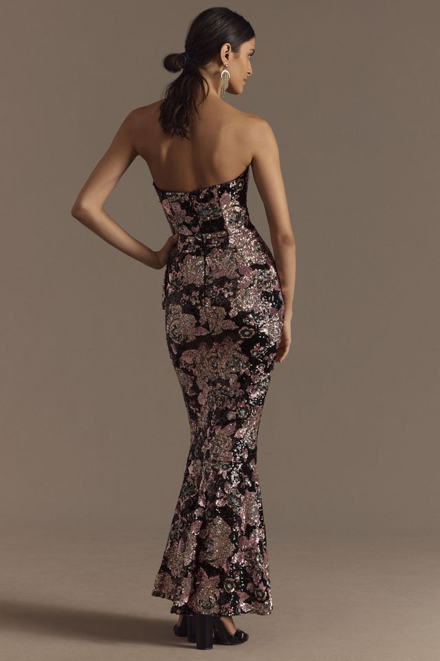 Dress The Population Paris Sequin Ruffle Strapless Maxi Dress #1