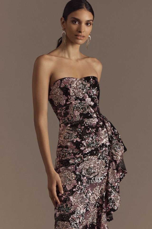Dress The Population Paris Sequin Ruffle Strapless Maxi Dress #2