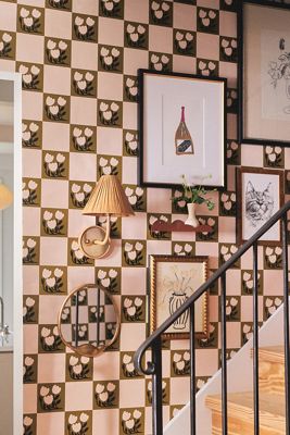 Blossom Bliss Floral Geometric Checkered Wallpaper