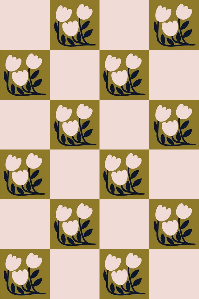 Blossom Bliss Floral Geometric Checkered Wallpaper #1