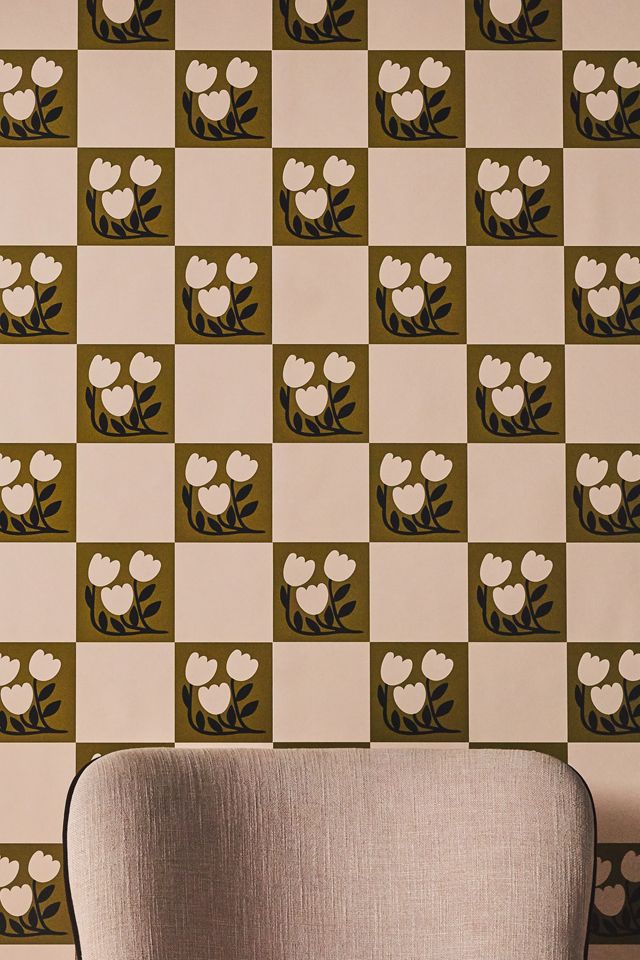Blossom Bliss Floral Geometric Checkered Wallpaper #2